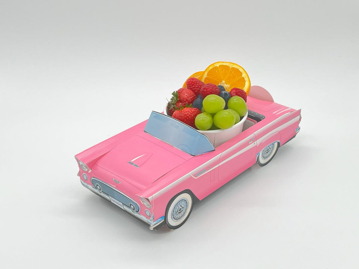 Set of 12 Pink Ford Thunderbird Party Paper Trays, Classic Cruiser Cars