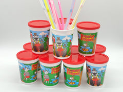 Set of 12 Country Critters reusable plastic Cups & Color Changing Straws