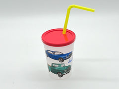 Set of 12 Classic Cars reusable plastic Cups & Color Changing Straws